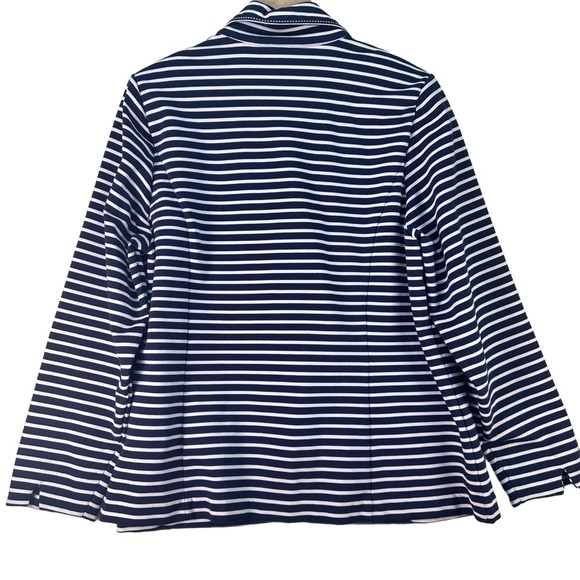 CJ Banks Navy White Stripe Single Button Long Sleeve Notched Lapel Blazer 2X - Picture 9 of 12